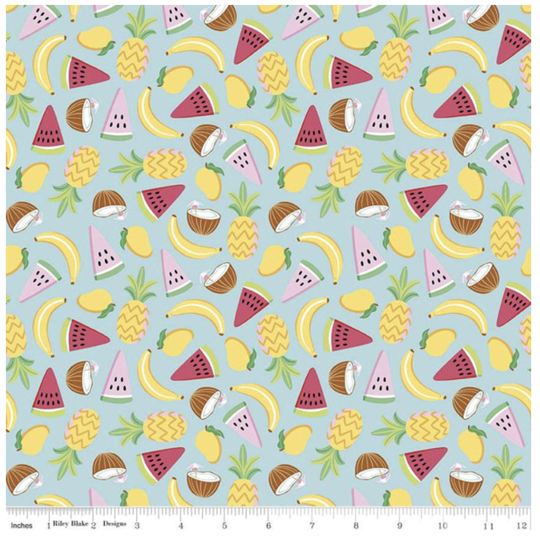 AQUA Let's Get Coconuts, Rainbowfruit by Damask Love for Riley Blake