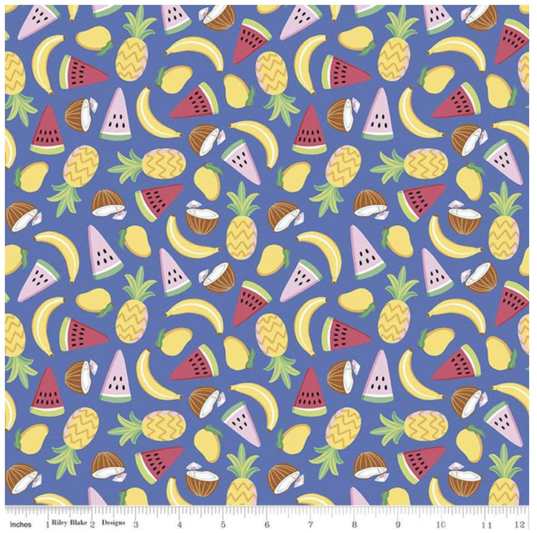 BLUE Let's Get Coconuts, Rainbowfruit by Damask Love for Riley Blake