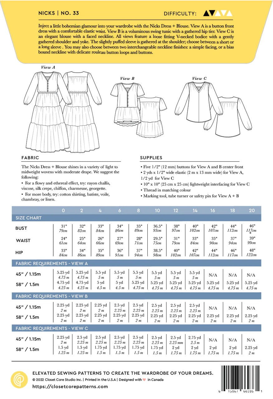 Nicks Dress and Blouse Pattern from Closet Core Patterns