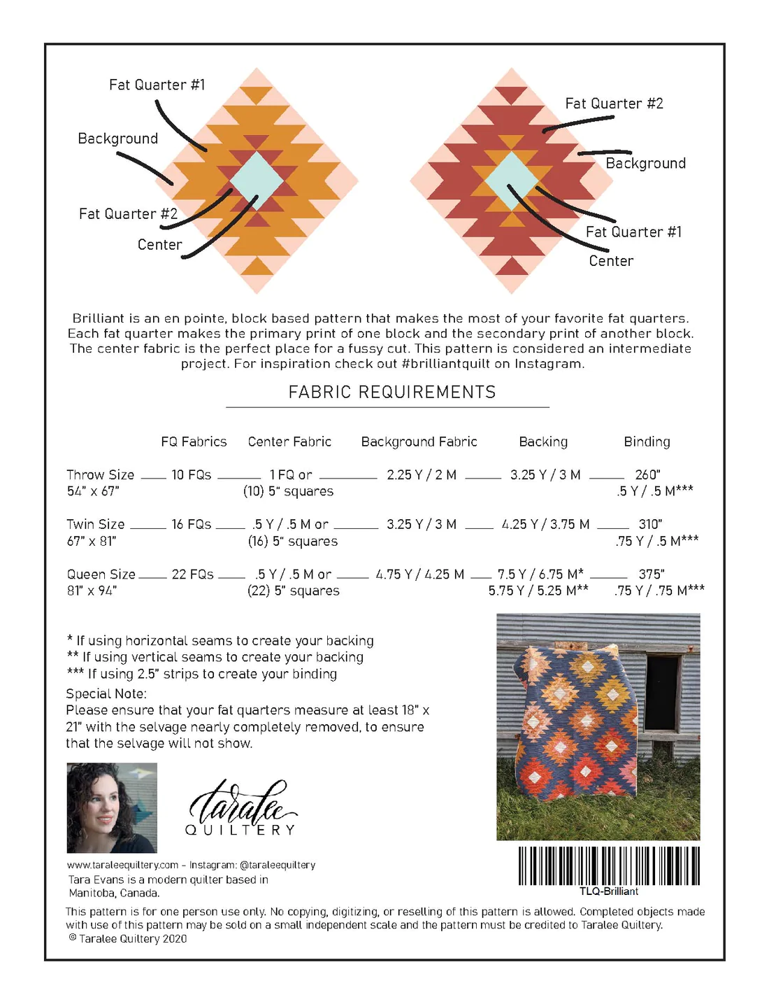 Brilliant Quilt Pattern by Taralee Quiltery