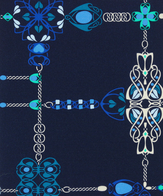 NAVY Treasure Chest 100% Silk Crepe De Chine by Liberty of London Fabrics