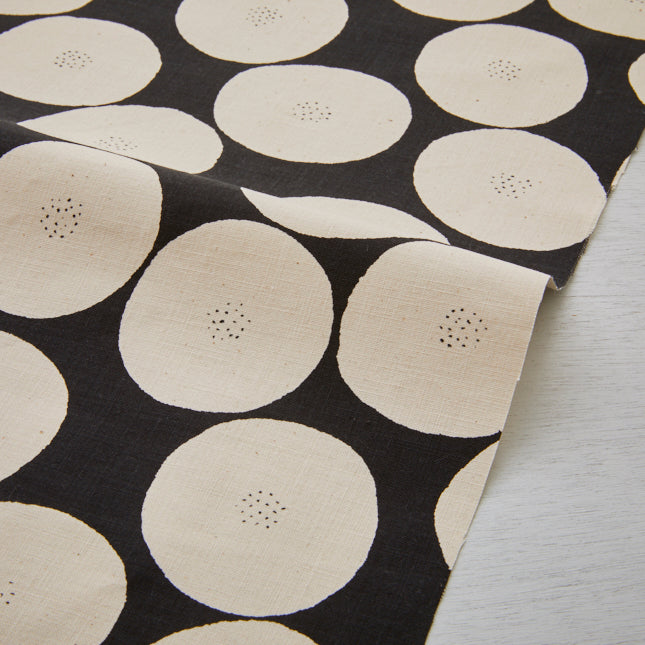NATURAL BLACK DOTS 100% Lightweight Cotton Canvas, Muddy Works from KOKKA