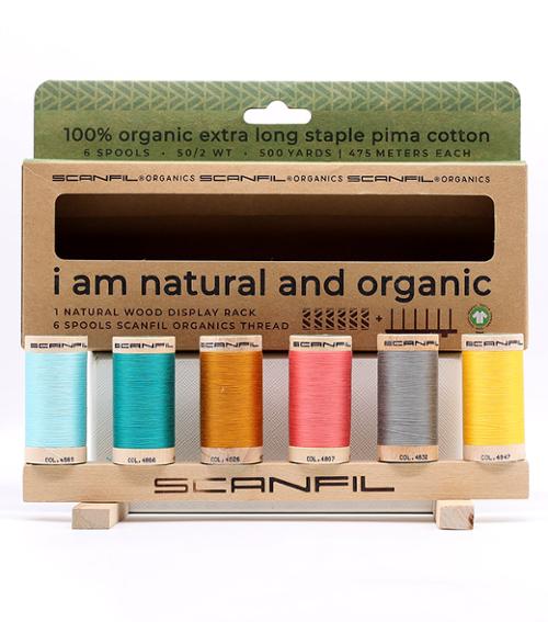 50wt 100% Cotton Thread, 6 Spools with Wood Display Rack by Scanfil Organics