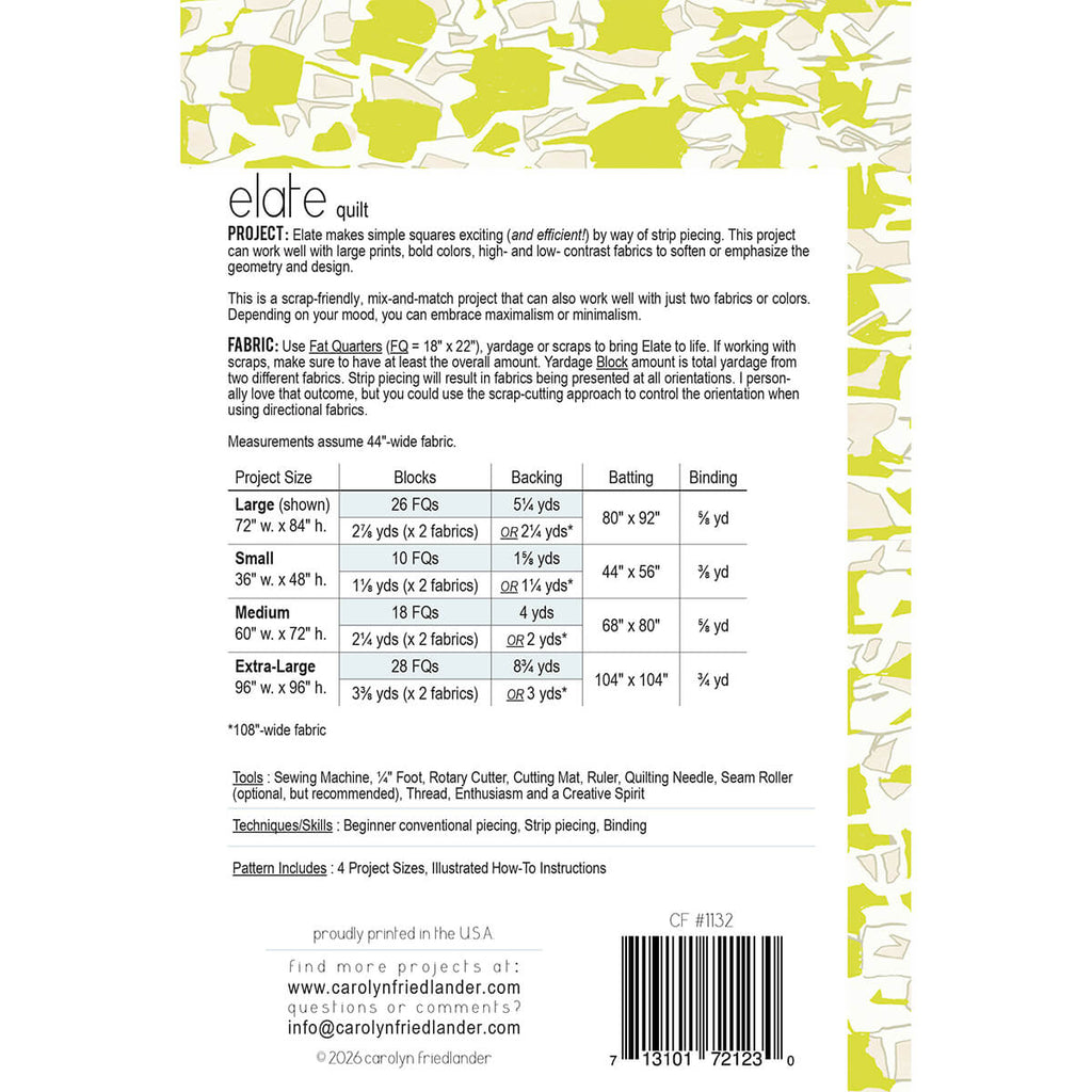 Elate Quilt Pattern by Carolyn Friedlander