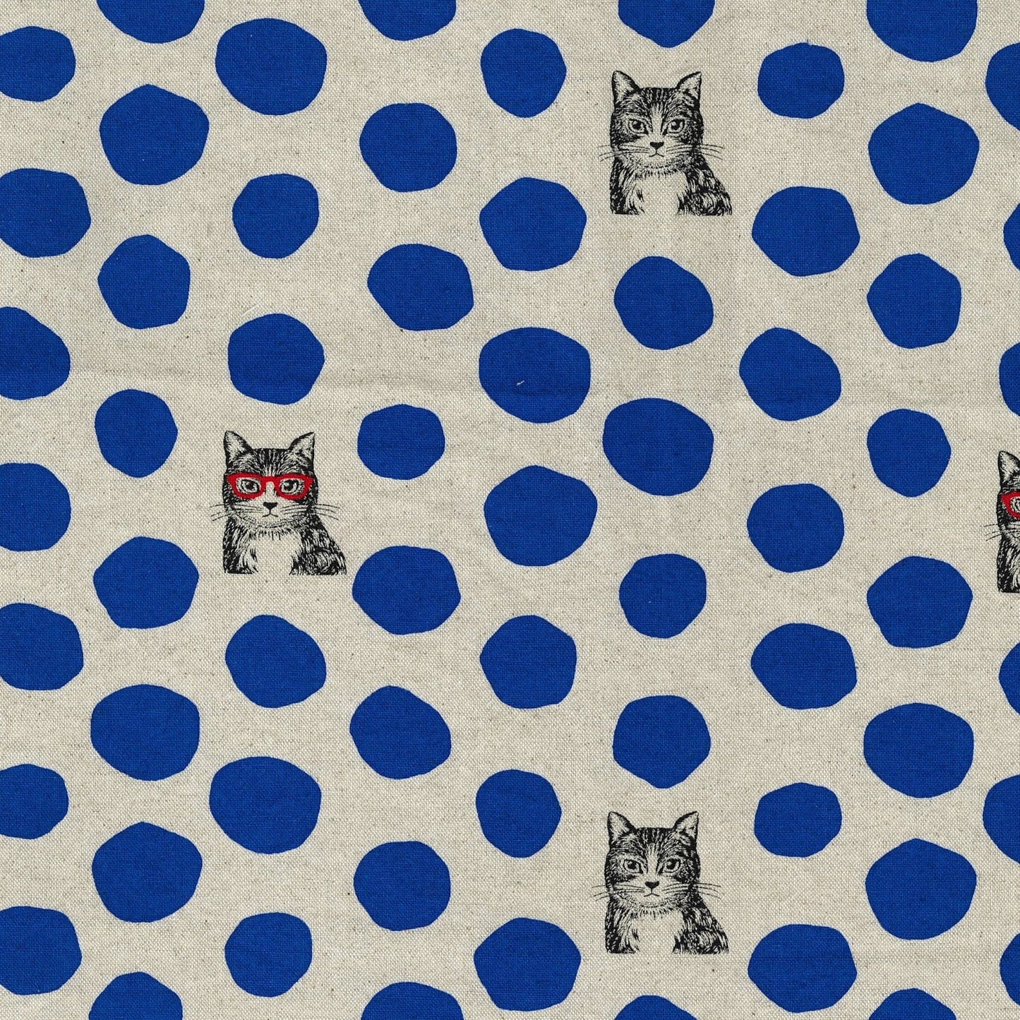 NATURAL BLUE DOTS NekoNoe Cat Dots Cotton Linen Canvas, Echino from KOKKA