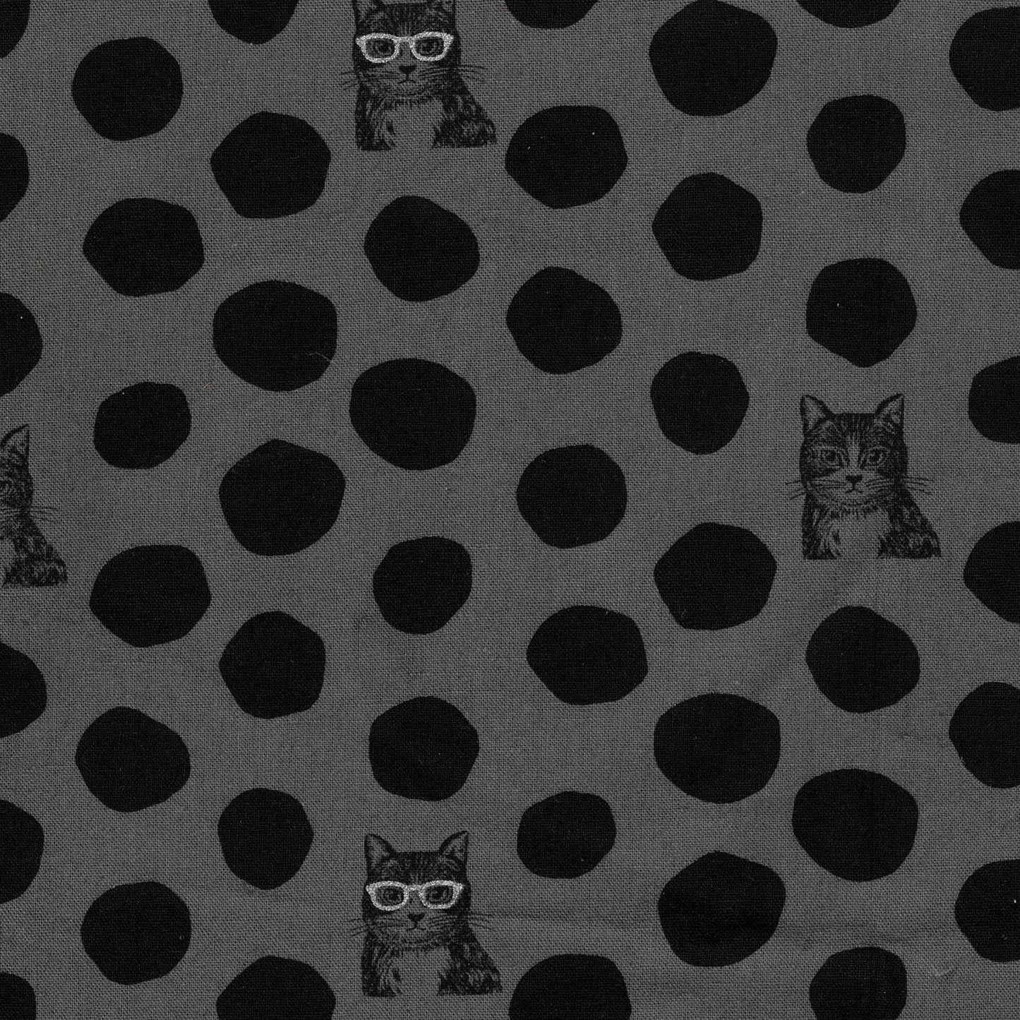 DARK GREY NekoNoe Cat Dots Cotton Linen Canvas, Echino from KOKKA