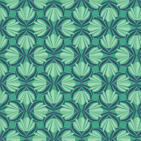 GREEN Hourglass Flowers, Serenade Cotton Linen by Kate Lower for QT Fabrics