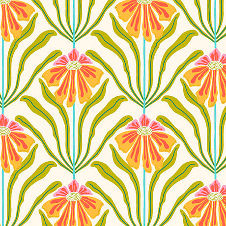 LIGHT CREAM Floral Geo Cotton Linen, Wild Beauty by Quilting Treasures