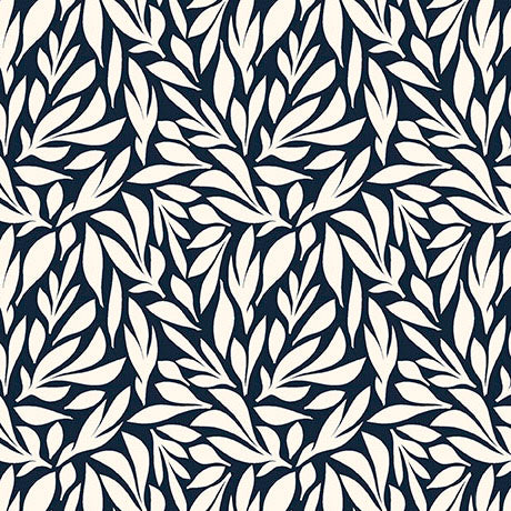 MIDNIGHT Leaf Silhouette Cotton Linen, Wild Beauty by Quilting Treasures