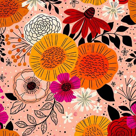 PINK Contemporary Floral, Blooms of Joy by Quilting Treasures