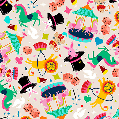 TAUPE Circus Toss, Circus Spectacular by QT Fabrics