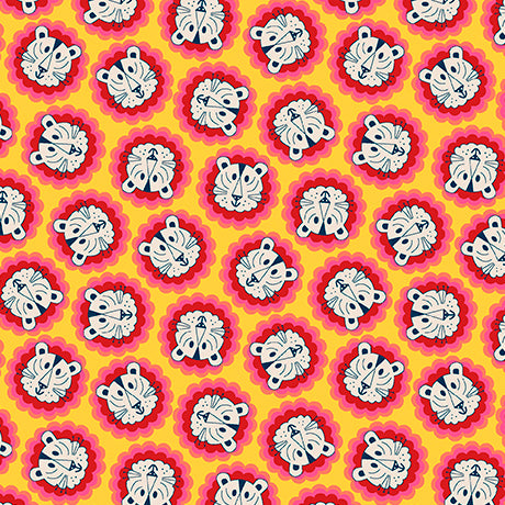YELLOW Lion Faces, Circus Spectacular by QT Fabrics