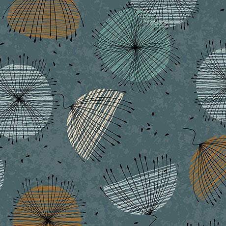 DUSTY TEAL Contempo Flowers, Wisps on the Wind by QT Fabrics