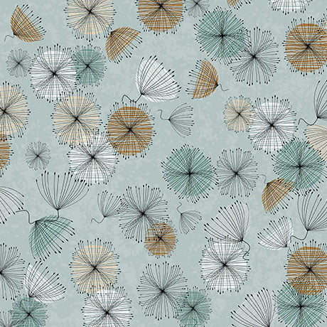 DUSTY AQUA Small Contempo Flowers, Wisps on the Wind by QT Fabrics