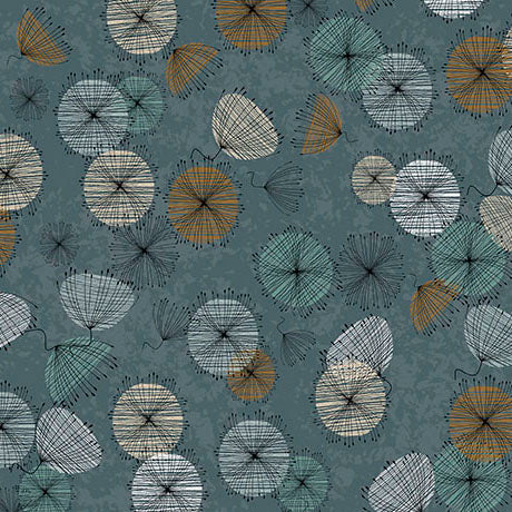 DUSTY TEAL Small Contempo Flowers, Wisps on the Wind by QT Fabrics