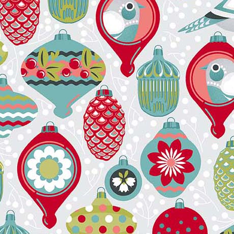 LIGHT GREY Ornaments, 12 Days of Christmas by QT Fabrics