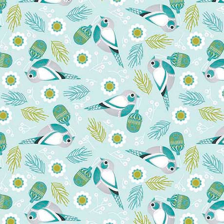 LIGHT AQUA Turtle Doves, 12 Days of Christmas by QT Fabrics