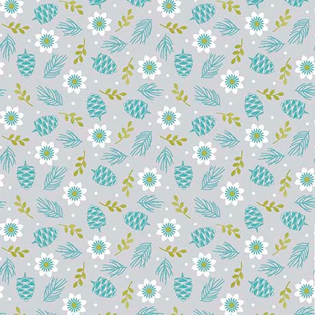 GRAY Flowers & Pine, 12 Days of Christmas by QT Fabrics
