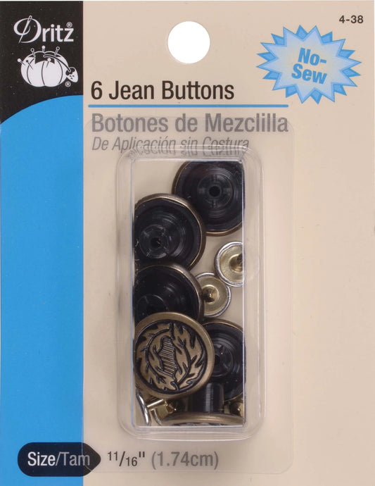 Jeans Buttons Antique Brass 12 count from Dritz