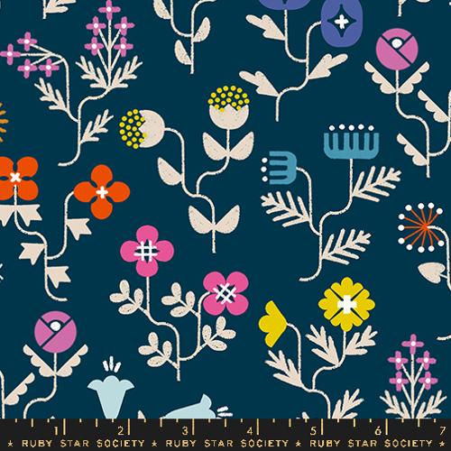 NAVY CANVAS Forget me Not Florals, Salutations  by Rashida Coleman Hale for Ruby Star Society