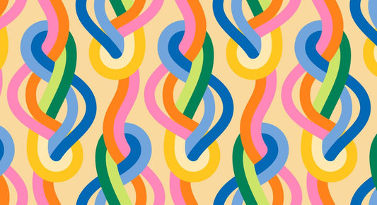 LUMINOUS MULTI Knotted Geometric Rainbow Stripe, Groove by Emily Van Hoff, Moda Fabrics