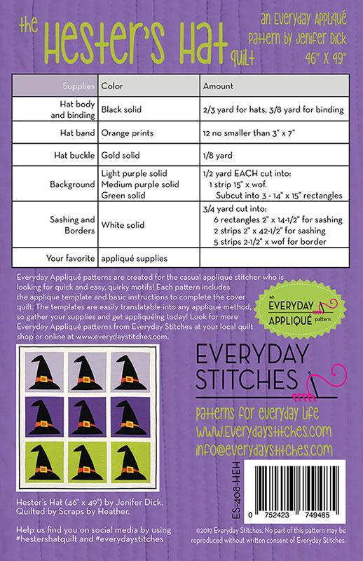 Hester's Hat Quilt Pattern from Everyday Stitches