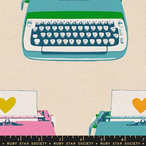 NATURAL Typewriters Cotton Canvas from Best Day Ever by Melody Miller for Ruby Star Society
