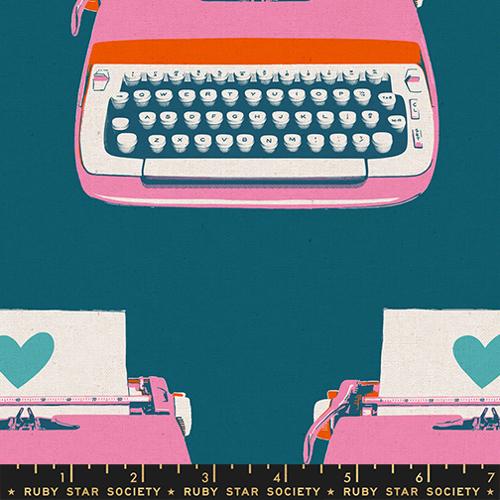 TEAL Typewriters Cotton Canvas from Best Day Ever by Melody Miller for Ruby Star Society