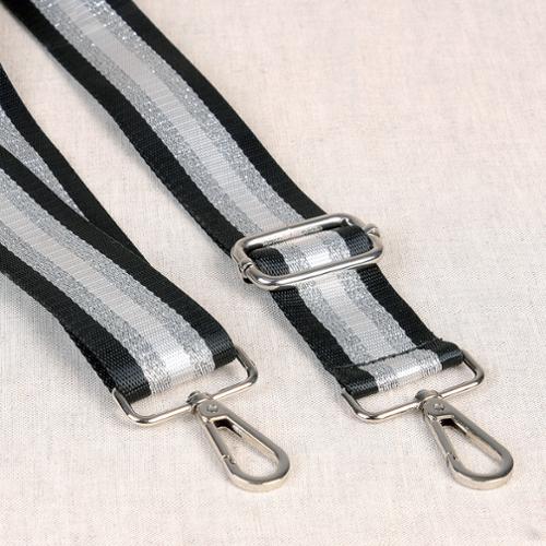 BLACK AND SILVER 1.5 inch Adjustable Shoulder Strap with Hardware
