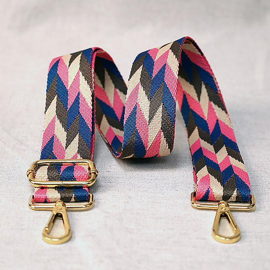 PINK Herringbone print 1.5 inch Adjustable Shoulder Strap with Gold Hardware
