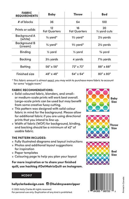 Dot Matrix Quilt Pattern by Holly Clarke Design