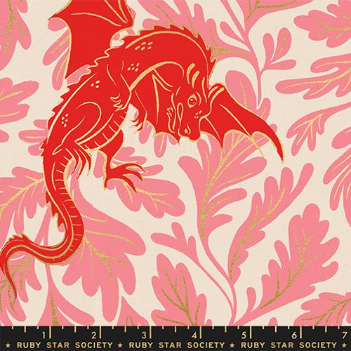 *Preorder* METALLIC DARK RUBY Dragon Lair, Linen Cotton Canvas, Fireglow by Sarah Watts for Ruby Star Society