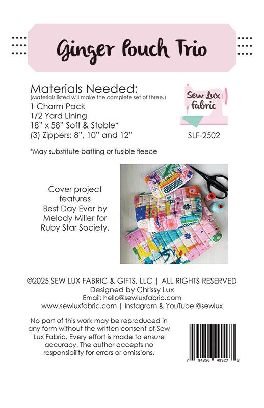 Ginger Pouch Trio Pattern by Chrissy Lux of Sew Lux Fabric