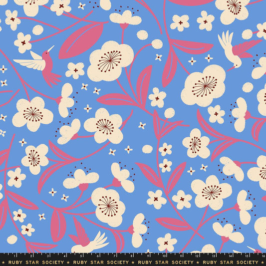 *Preorder* LINDLEY BLUE Blossoms, 108" Wideback, Persimmon by Ruby Star Society