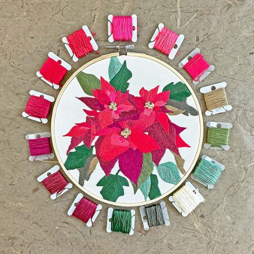 Poinsettia Embroidery and Bead Kit by Kate Wyatt Fine Art