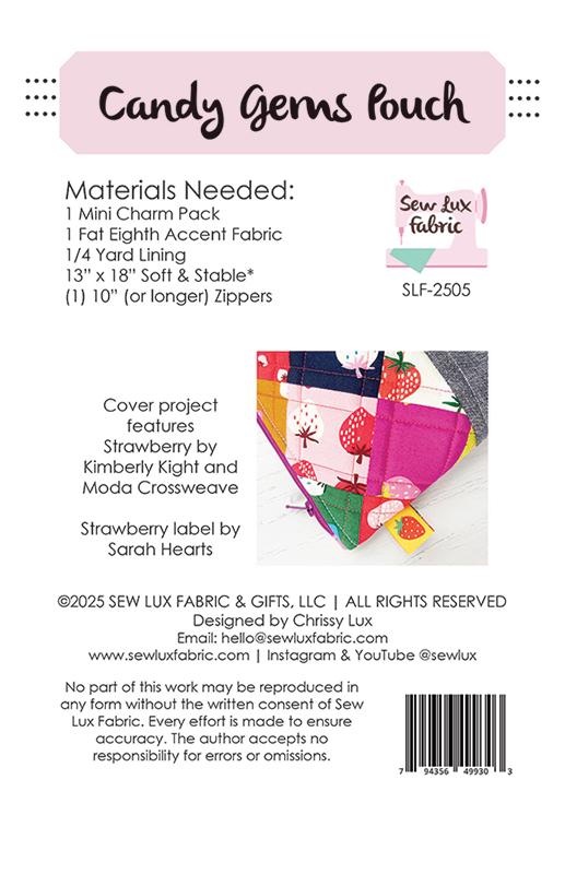 Candy Gems Pouch Pattern by Chrissy Lux of Sew Lux Fabric