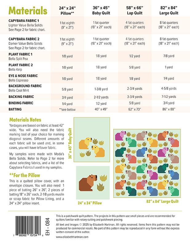 Capybara Club by Elizabeth Hartman Quilt Pattern