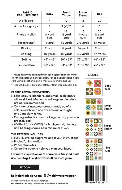 Folk Festival Quilt Pattern by Holly Clarke Design