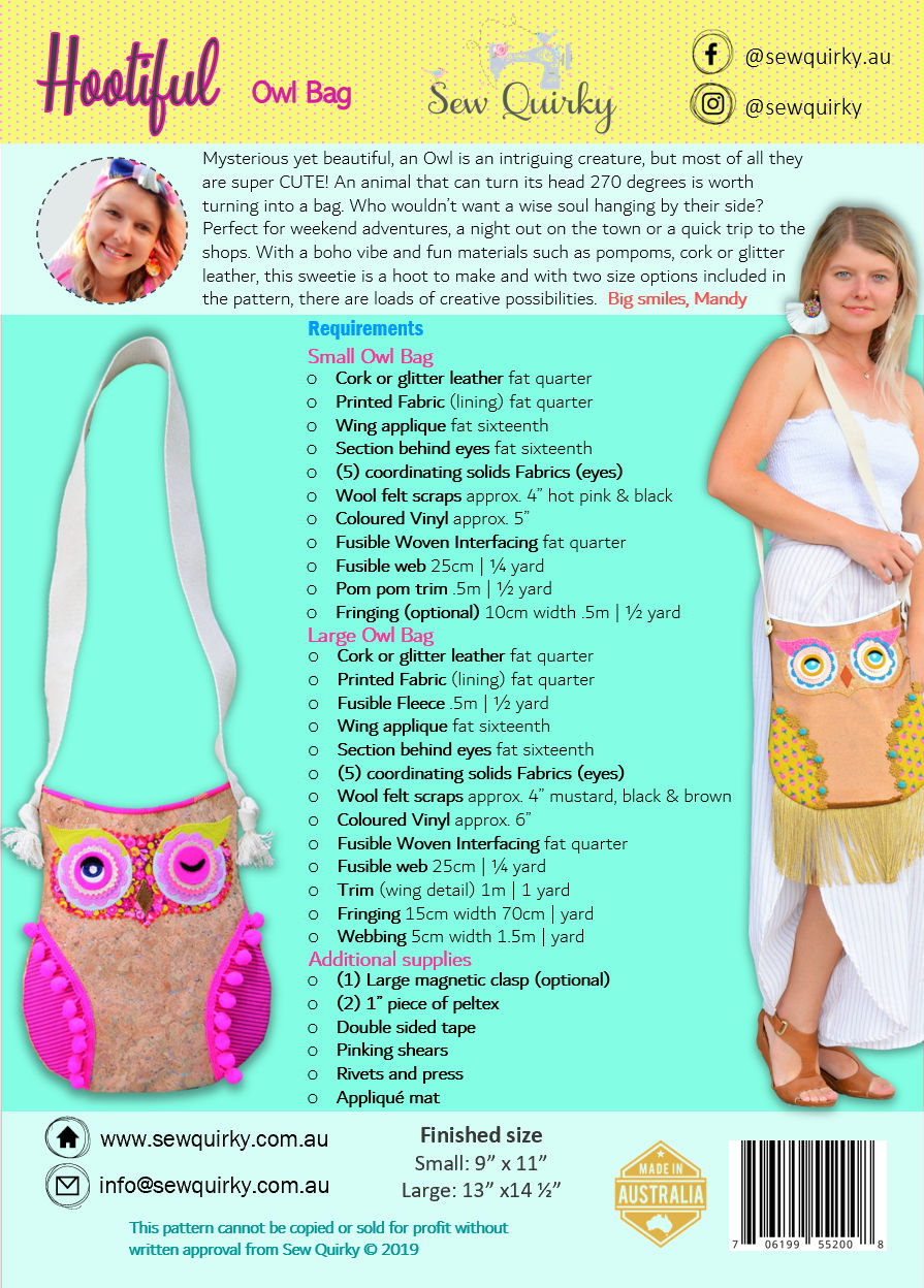 Hootiful Owl Bag Pattern from Sew Quirky