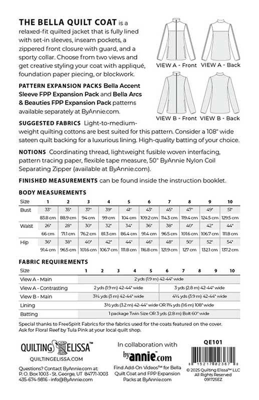 Bella Quilt Coat Pattern by Quilting Elissa