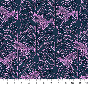 NAVY Humming, Indelible Ink by Anna Maria for Northcott Fabrics