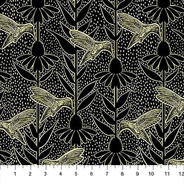 BLACK Humming, Indelible Ink by Anna Maria for Northcott Fabrics