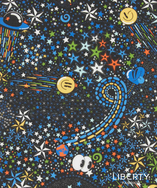 BLACK Adelajda in Space 100% Tana Cotton Lawn by Liberty of London Fabrics