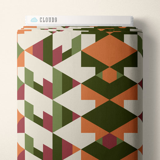 ORANGE/GREEN Hollyhock- American Bold by Frank Lloyd Wright Collection for Cloud9 Organic Cotton