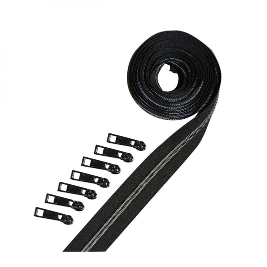 Metallic Zipper Tape Gun Metal Black from Decorating Diva (2 and 1/2 Yards 7 pulls)