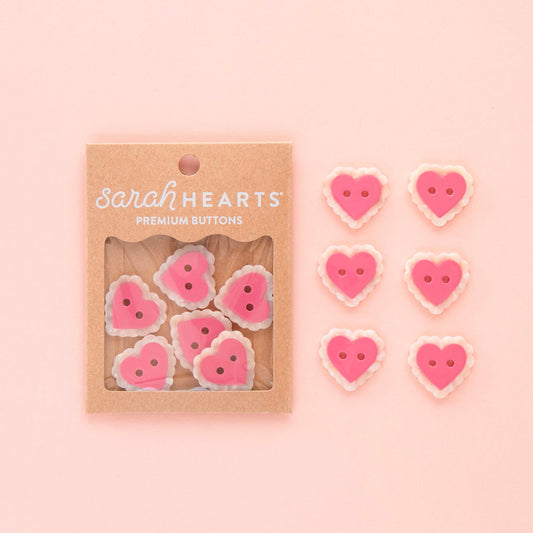 Pink Sweet Heart Large 1" Buttons from Sarah Hearts