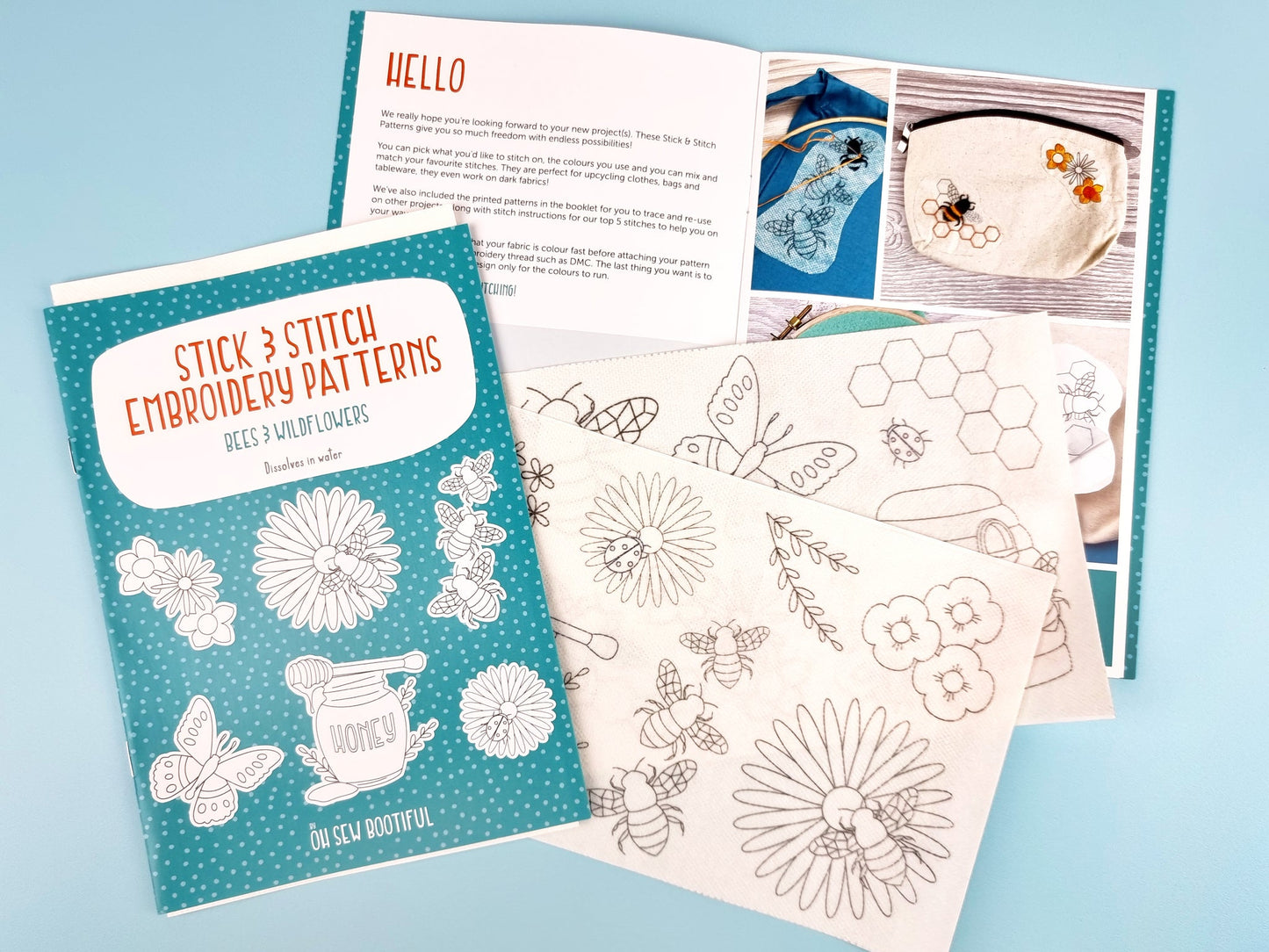 Bees & Wildflowers Stick & Stitch Embroidery Patterns by Oh Sew Bootiful