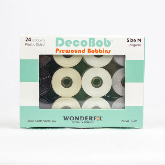 DecoBob prewound bobbins 24 count black white cream grey m Size 210 yards