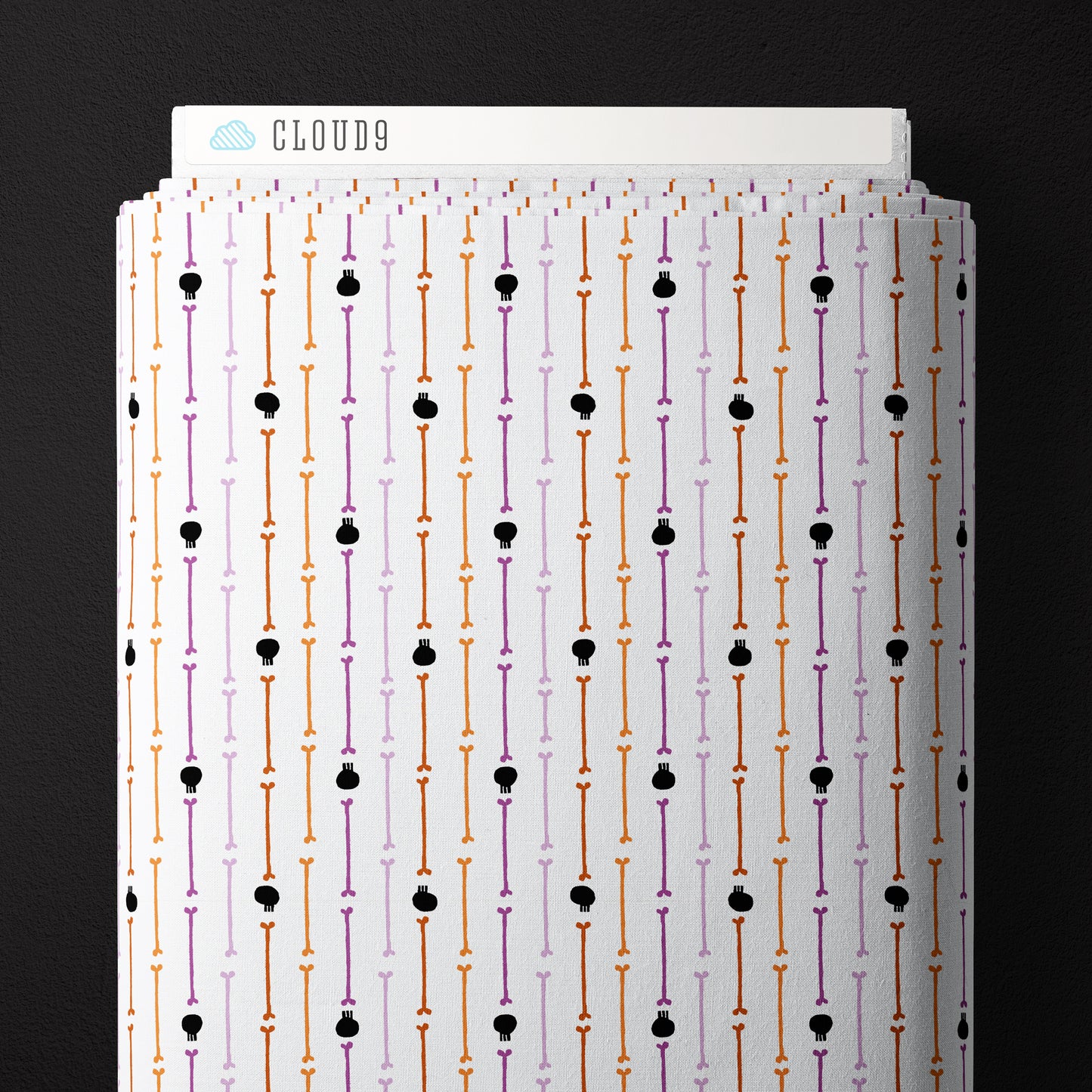 WHITE/MULTI Skull Stripe - Dem Bones by Sarah Watson for Cloud9 Organic Cotton