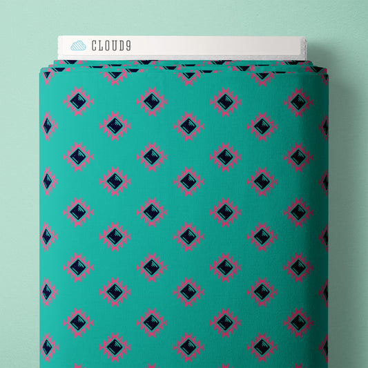 TURQUOISE Aztec Diamond- Desert Dance by Jillian Nichole for Cloud9 Organic Cotton